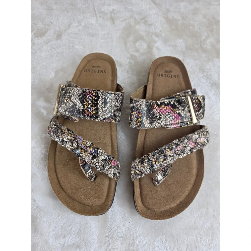 Earth Origins Orono Slide Sandals‎ Women's Red Multi colored faux Snake skin
